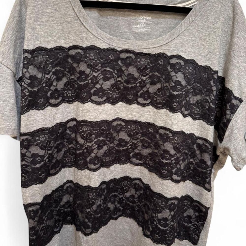 Lane Bryant Women's Grey & Black Lace Coquette Comfy Softcore T-shirt
